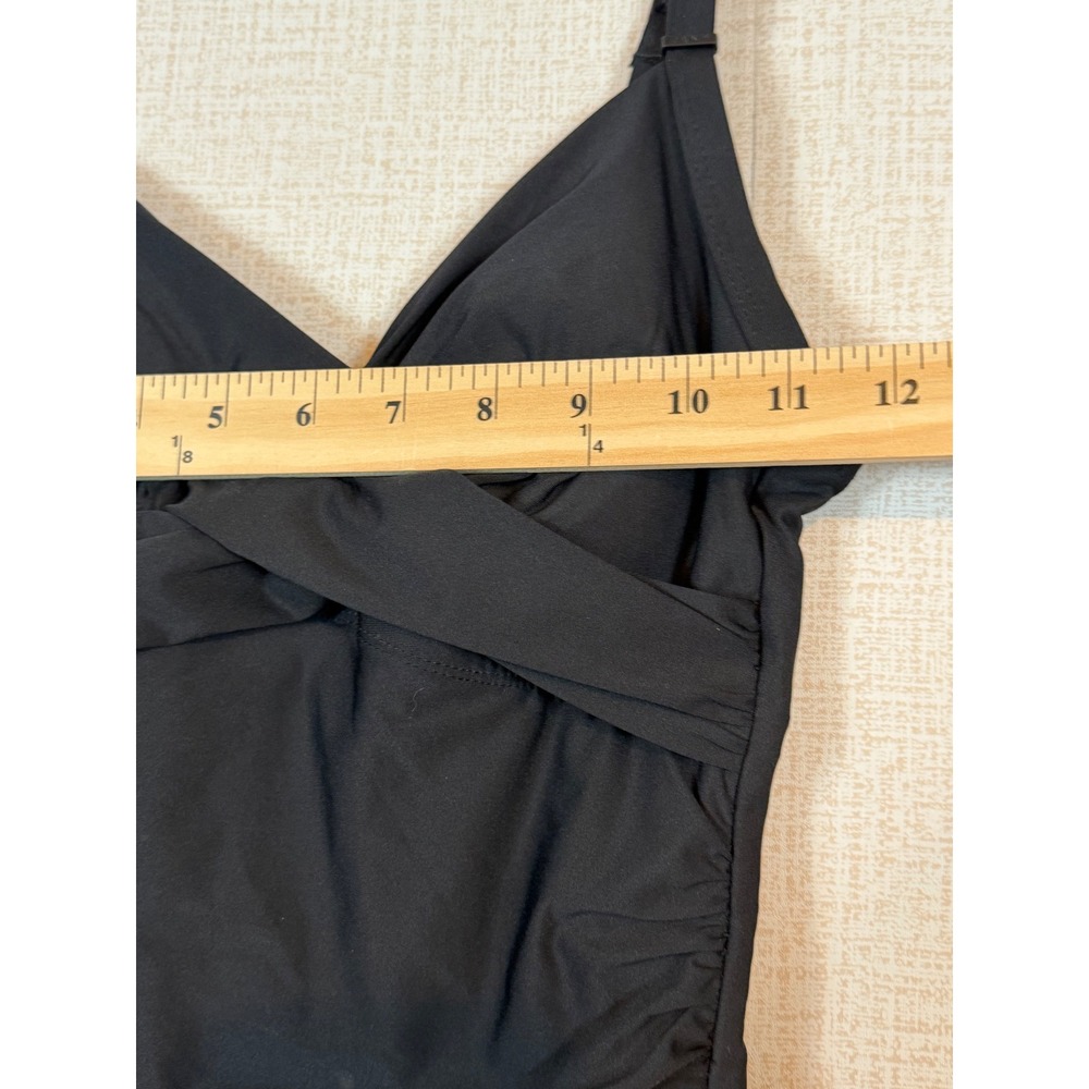 DKNY Womens Black Ruched One Piece Swimsuit Wrap Front V-Neck •S• Resortwear - Picture 7 of 7
